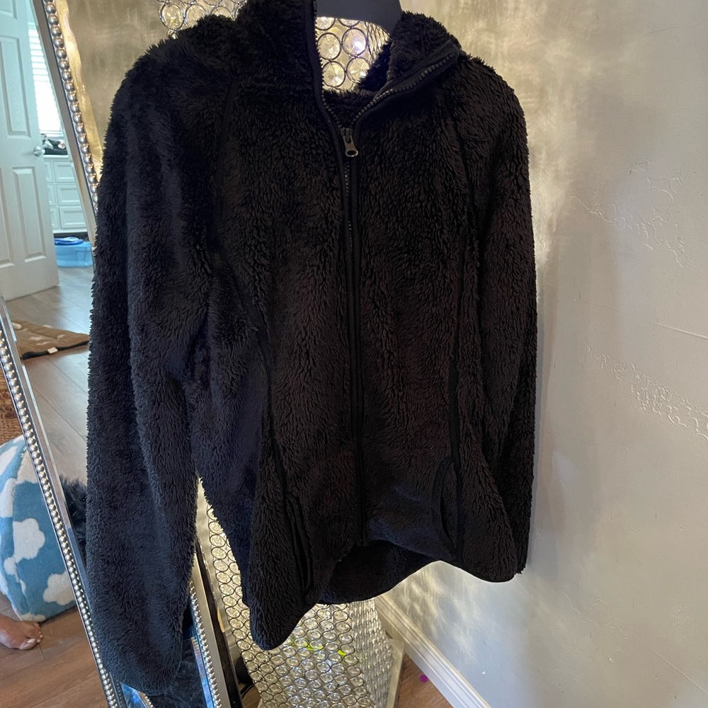 Aeropostale Black Plush Zip-Up Hooded Sweater